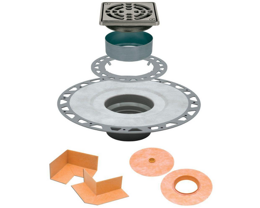 Schluter KERDI-DRAIN Drain Kit - PVC Plastic Flange 2" with Stainless Steel Square Grate 4"